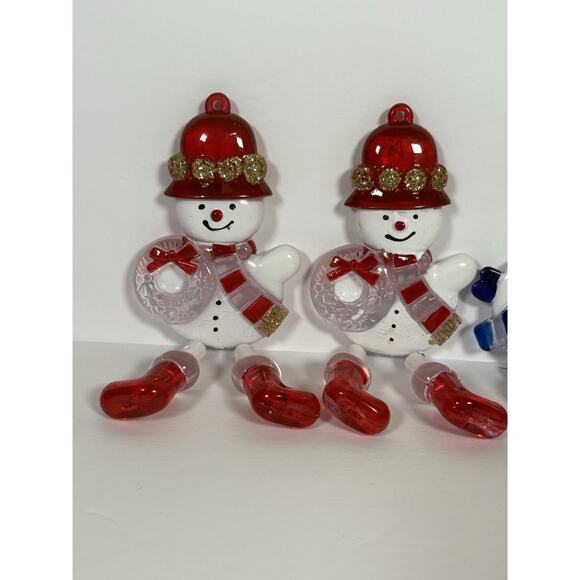 Set of 6 Dangle Legs Snowman Christmas Tree Ornaments Plastic - Picture 2 of 12